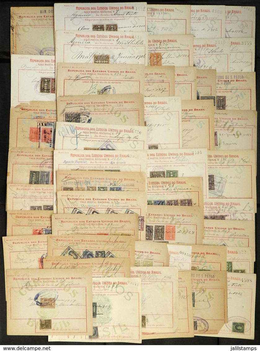 BRAZIL: Approximately 49 Old National Money Orders (vale Postal), With A Wide Range Of DEPOSITO Stamps, Some With Small  - Otros & Sin Clasificación