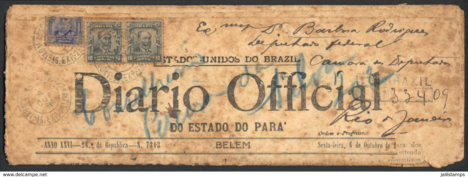 BRAZIL: Official Journal Of The State Of Pará Sent By REGISTERED Mail From Belem To The House Of Representatives In Rio  - Otros & Sin Clasificación