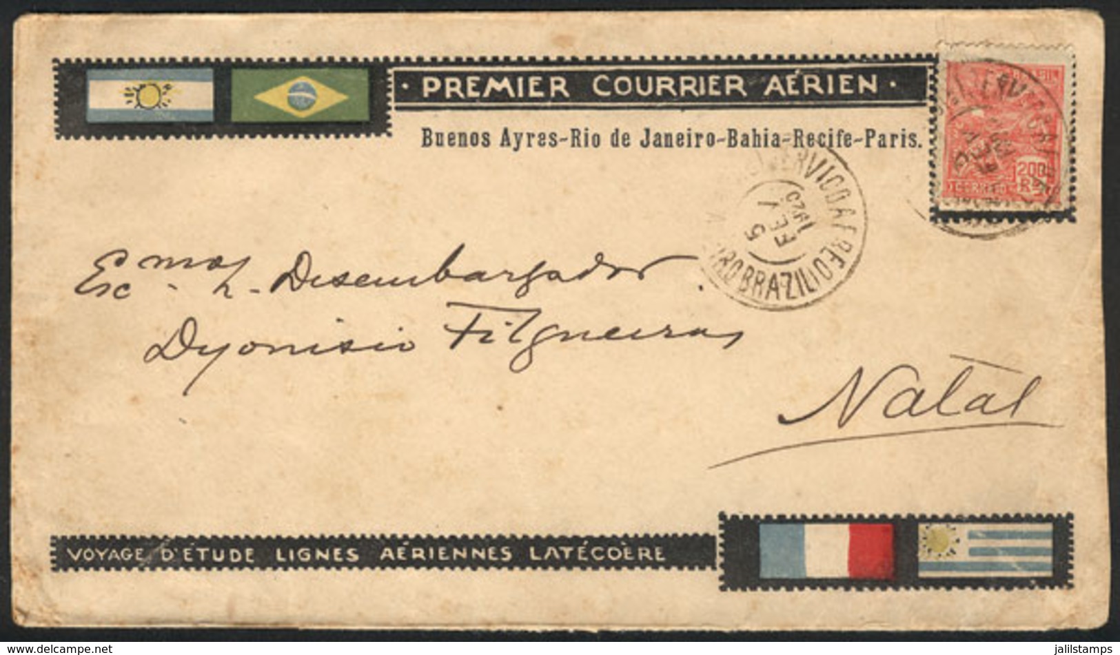 BRAZIL: 5/FE/1925 Rio De Janeiro - Natal, Experimental Flight Of Latécoère Airlines (with Arrival Backstamp), VF Quality - Sonstige & Ohne Zuordnung