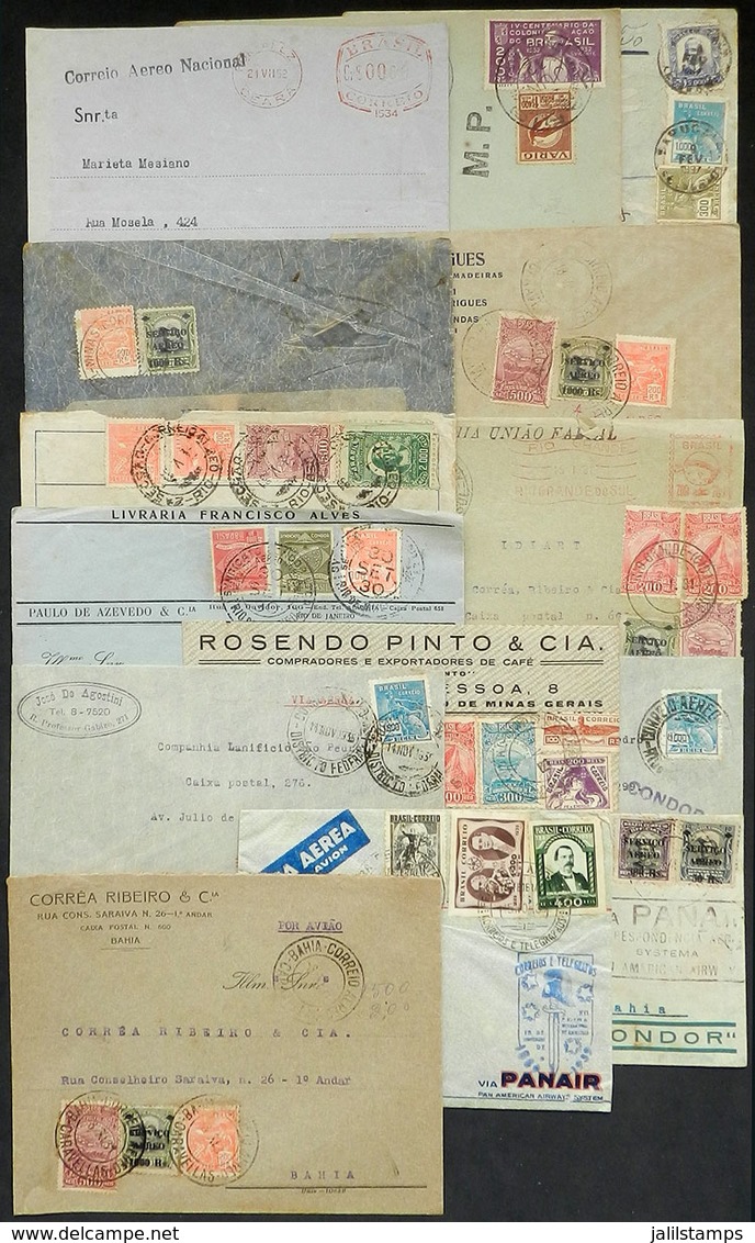 BRAZIL: 14 Covers Posted By Airmail Between 1930 And 1952, With Interesting Postal Marks, Good Postages, Etc., Very Usef - Otros & Sin Clasificación