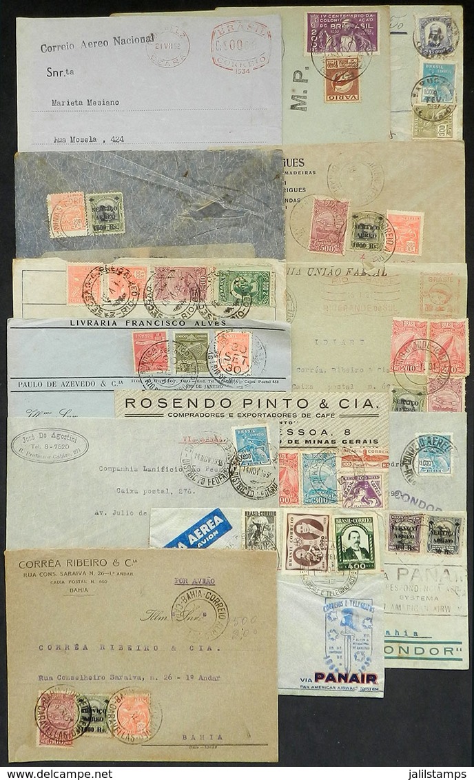 BRAZIL: 14 Covers Posted By Airmail Between 1930 And 1952, With Interesting Postal Marks, Good Postages, Etc., Very Usef - Sonstige & Ohne Zuordnung