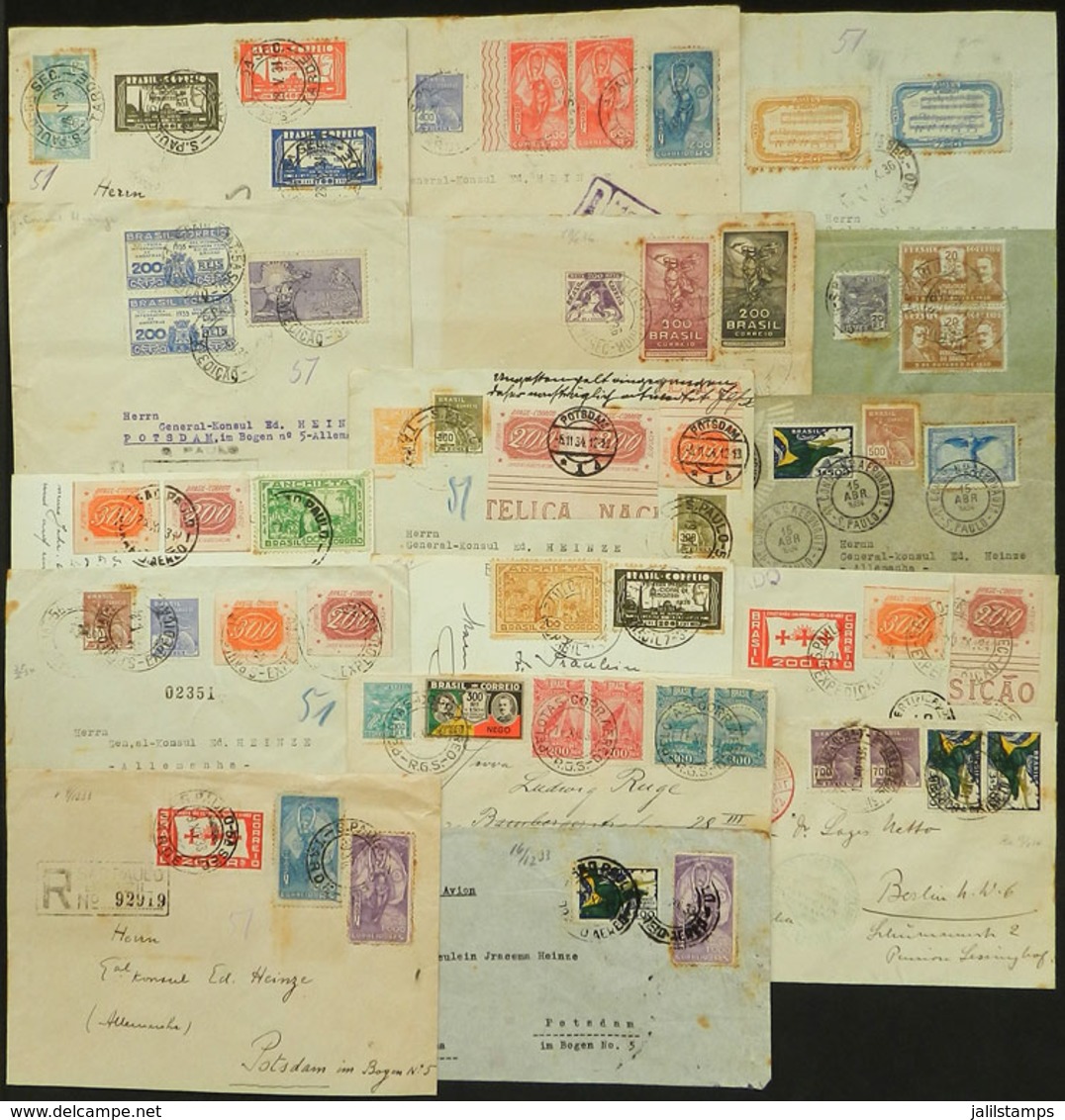 BRAZIL: Beautiful Group Of 16 Covers Sent Overseas Between 1931 And 1936, Most To Germany. All With Very Good Postages T - Other & Unclassified