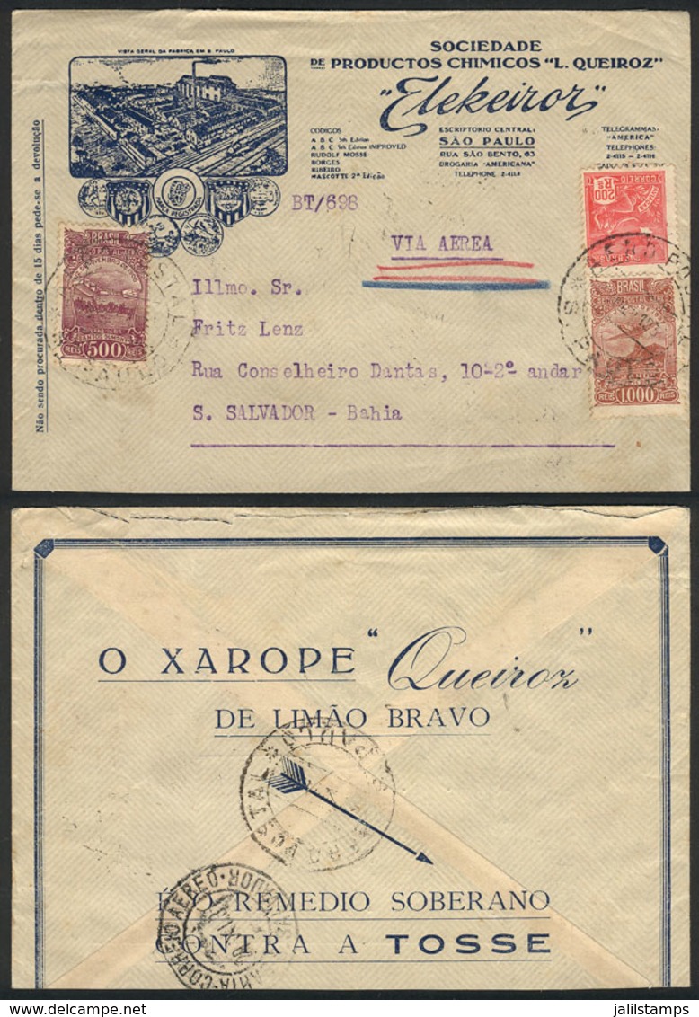 BRAZIL: Cover With Very Nice Advertising Corner Card Sent By Airmail From Sao Paulo To Salvador On 29/NO/1931, VF! - Other & Unclassified