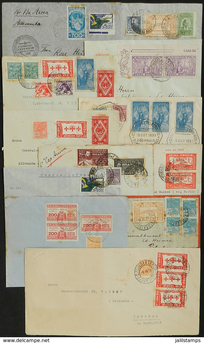 BRAZIL: 12 Covers Sent To Germany Between 1932 And 1937, All With Nice Postages That Include Commemorative Stamps, Fine  - Andere & Zonder Classificatie