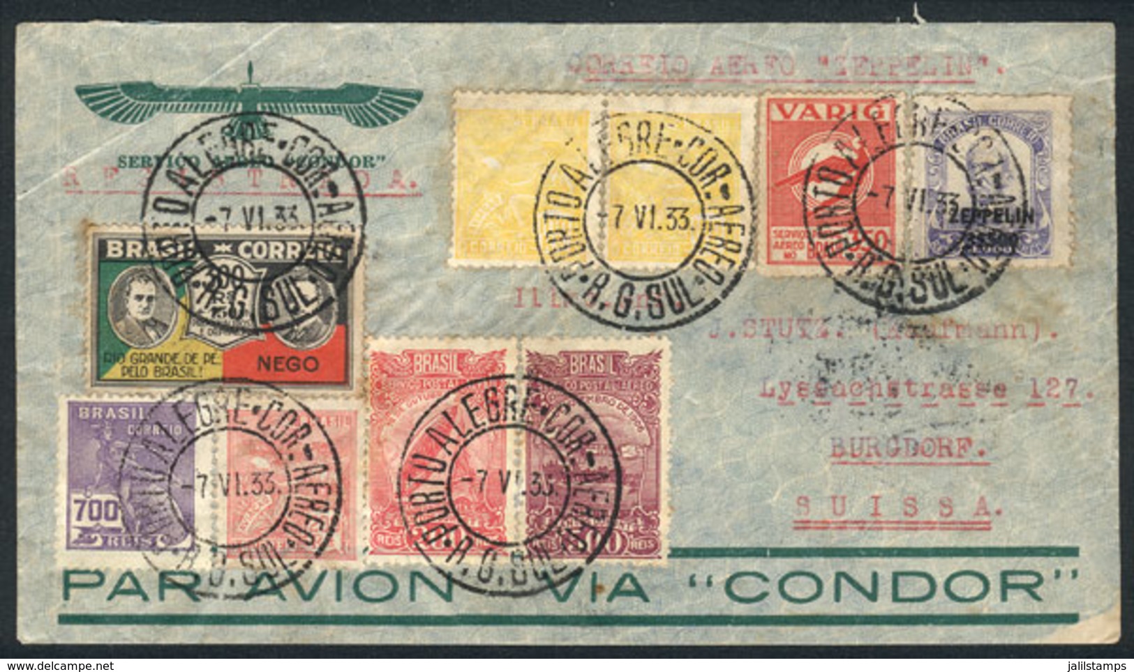 BRAZIL: Registered Cover Franked With Nice Multicolored Postage, Sent From Porto Alegre To Switzerland On 7/JUN/1933, Wi - Other & Unclassified