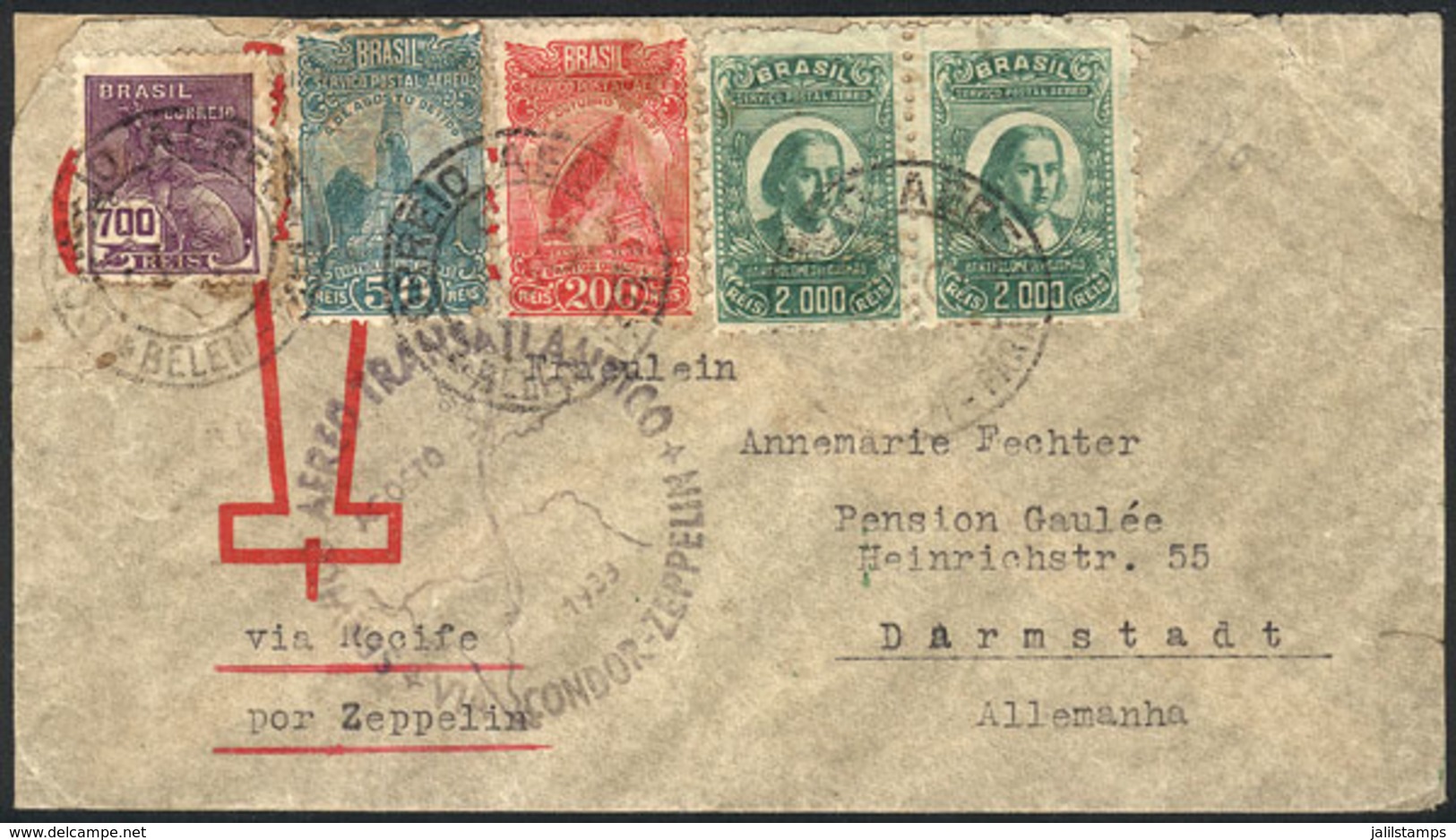 BRAZIL: 8/AU/1933 Belem - Darmstadt, Germany, Via ZEPPELIN: Cover With Special Cachet Of The Flight And Friedrichshafen  - Andere & Zonder Classificatie