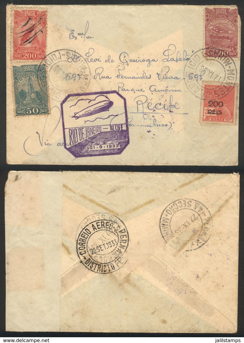 BRAZIL: Cover Flown By ZEPPELIN, Sent From Montes Claros (Minas) To Recife On 17/SE/1933 - Otros & Sin Clasificación