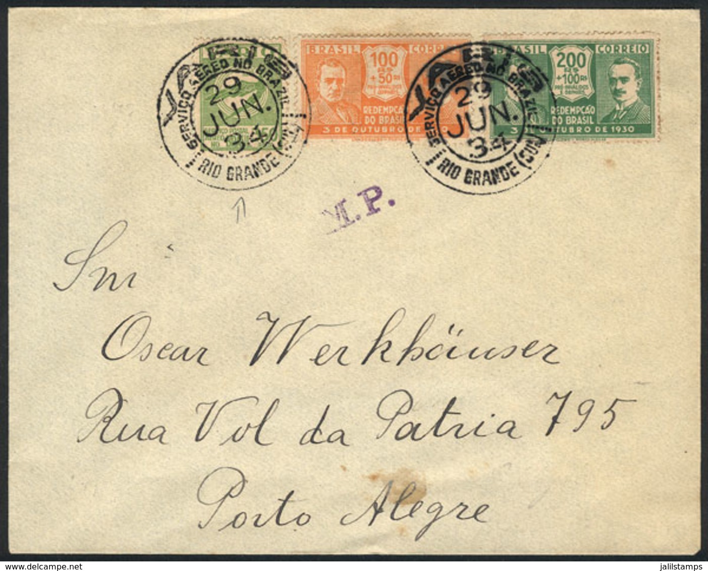 BRAZIL: 29/JUN/1934 Rio Grande Do Sul - Porto Alegre, Via VARIG, VF Quality! - Altri & Non Classificati