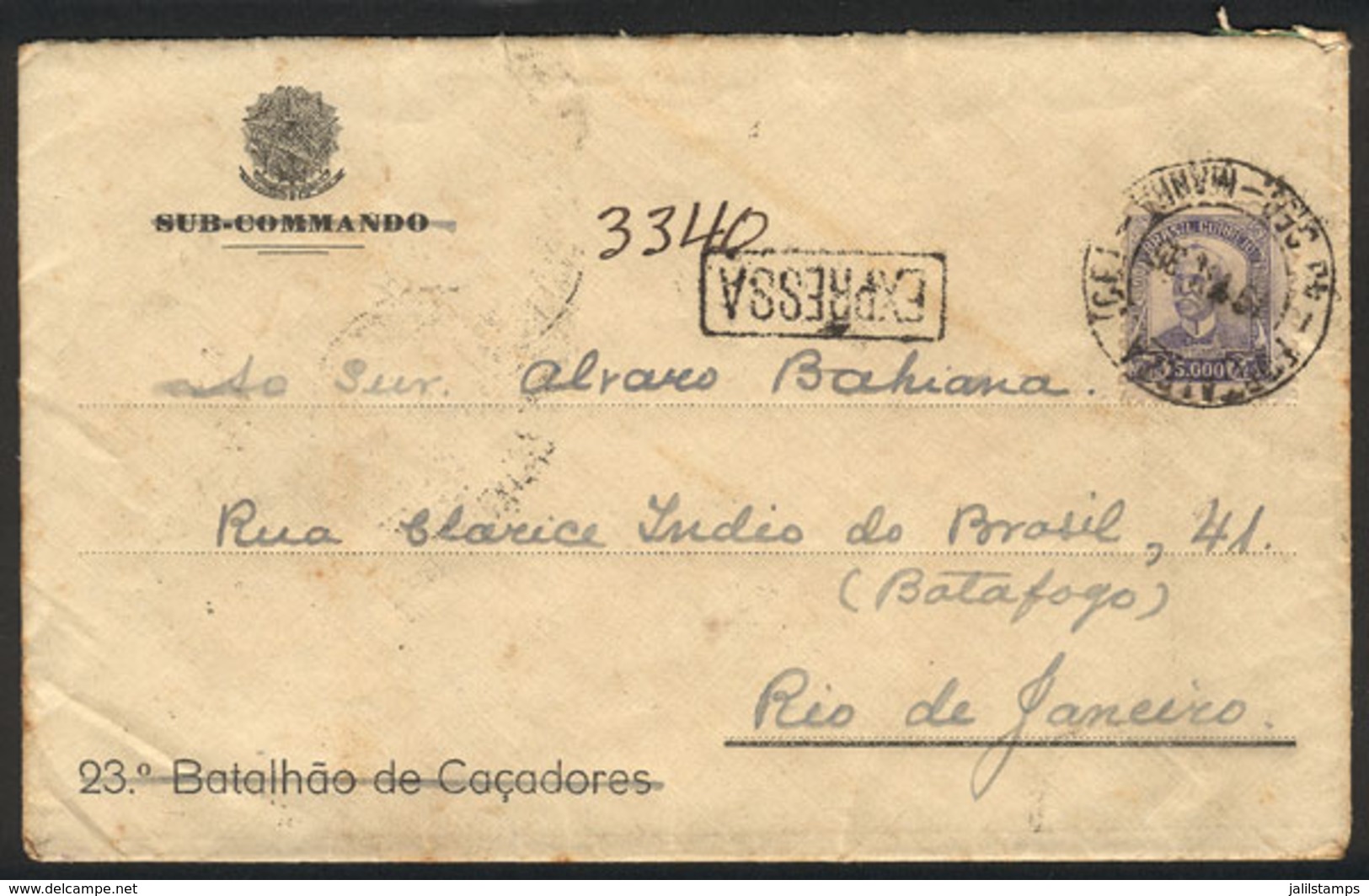 BRAZIL: Express Cover Sent To Rio De Janeiro On 19/JUL/1935 Franked With 5,000Rs., With Good Number Of Interesting Cance - Andere & Zonder Classificatie