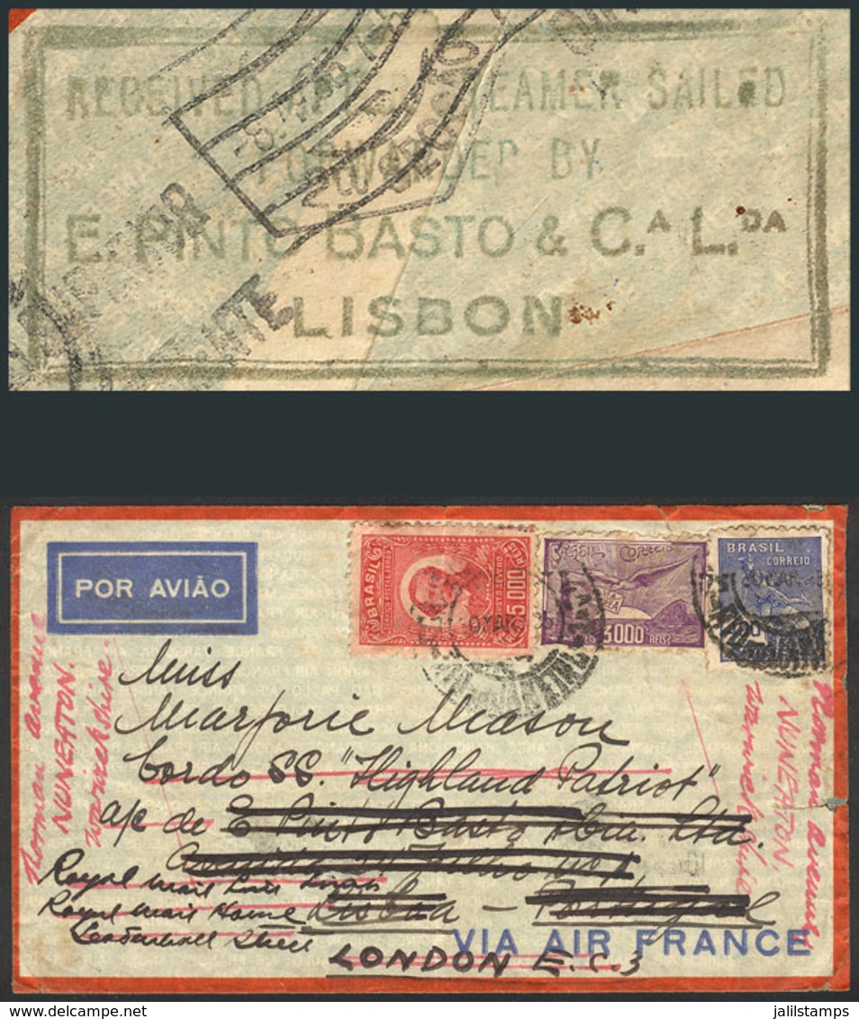 BRAZIL: Airmail Cover Sent By Air France On 30/MAR/1936 To A Passenger Onboard The Steamer "Highland Patriot" (fowarded  - Autres & Non Classés