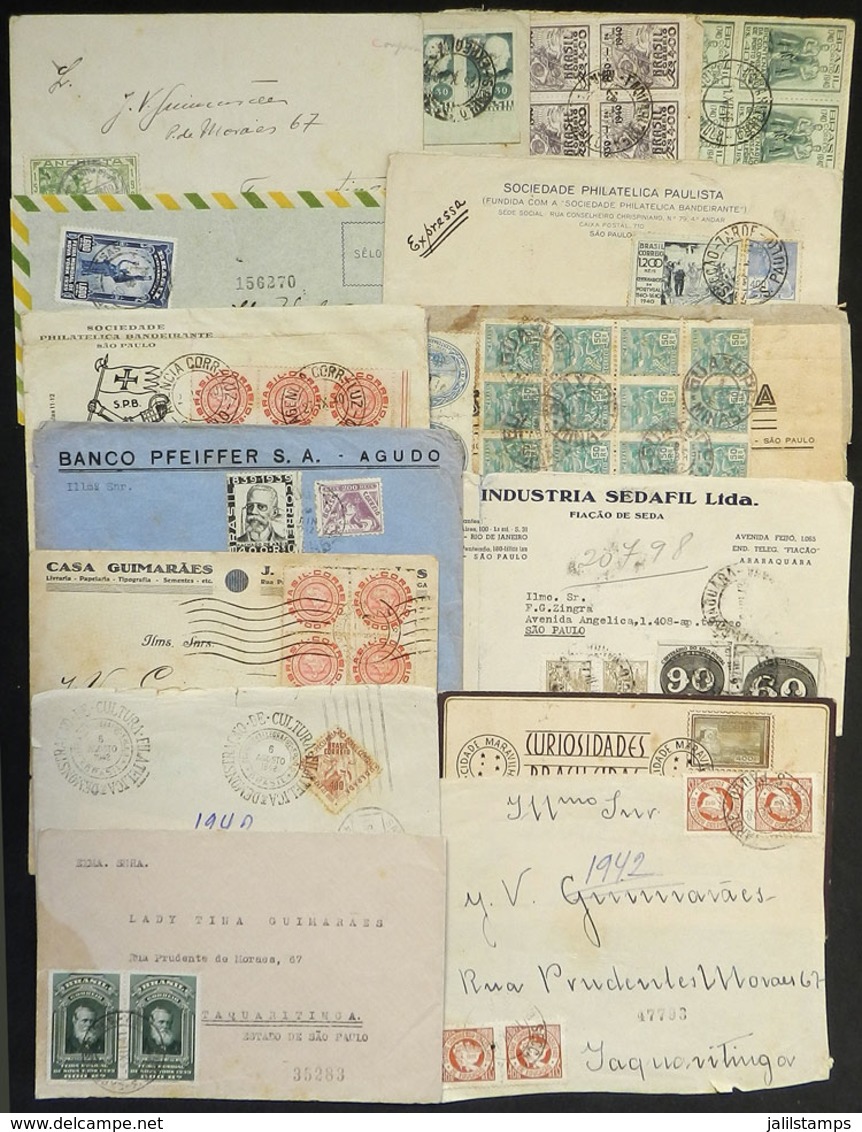 BRAZIL: 13 Covers + 2 Fronts Used Circa Between 1937 And 1942, All With Commemorative Stamps In The Postage, Very Intere - Sonstige & Ohne Zuordnung