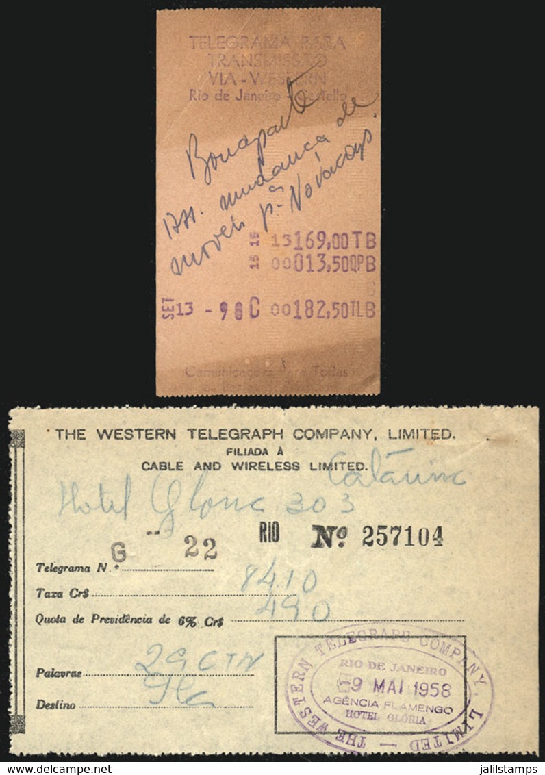 BRAZIL: 2 Receipts Of TELEGRAMS Sent Via Western Co., Interesting. - Other & Unclassified