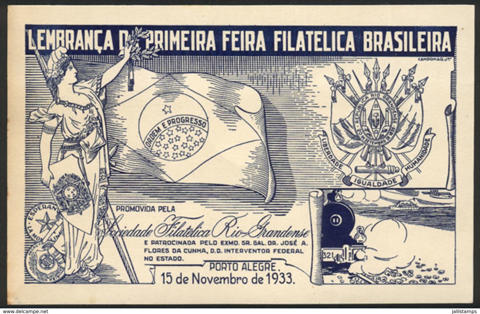 BRAZIL: Souvenir PC Of The 1st Brazilian Philatelic Fair - Porto Alegre 15 November 1933, With Special Postmark Of The E - Sonstige & Ohne Zuordnung