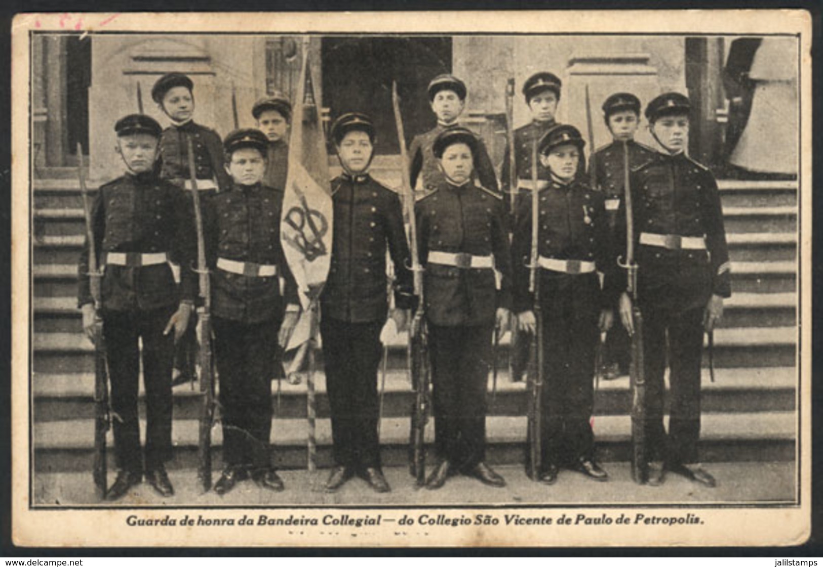 BRAZIL: Honor Guard With The Flag Of The School Sao Vicente De Paulo Of Petropolis, With Postmark Of AU/1922, VF Quality - Other & Unclassified