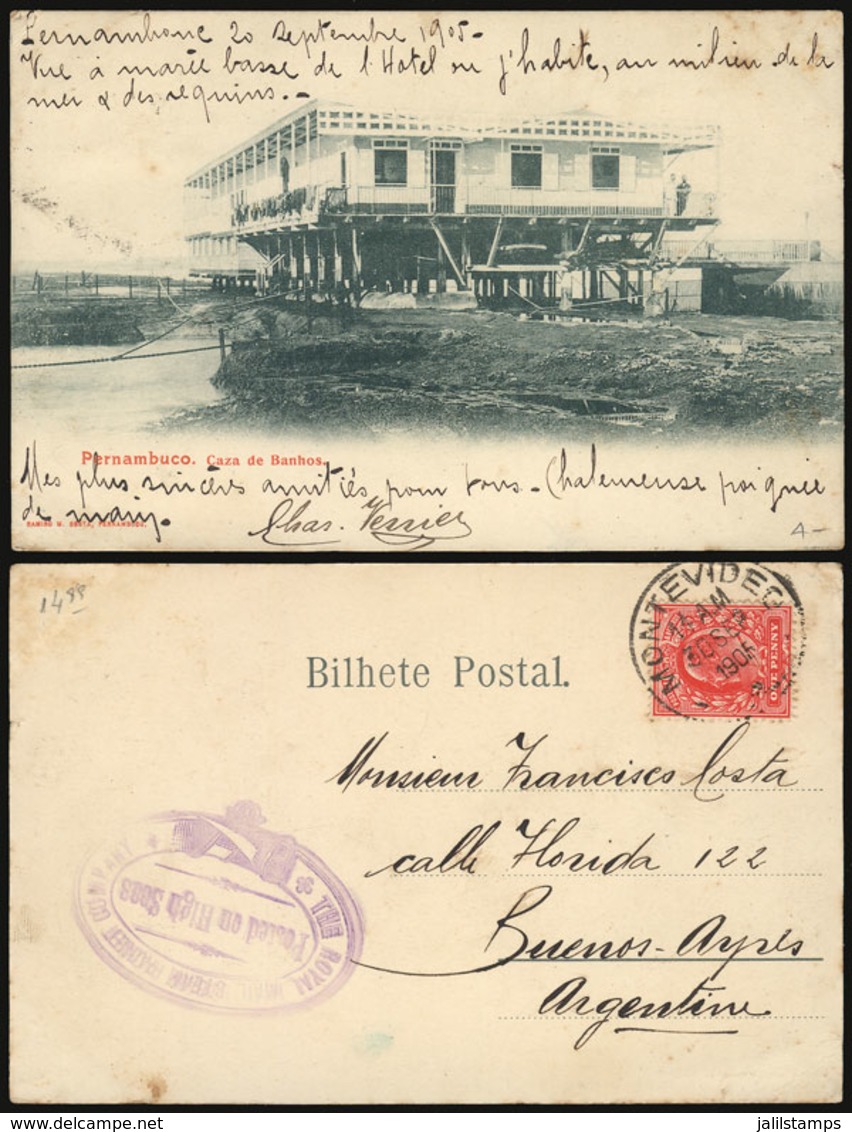 BRAZIL: PERNAMBUCO: Caza De Banhos, Editor Ramiro M. Costa, Franked With British Stamp Of 1p. And Posted At Sea From Bri - Sonstige & Ohne Zuordnung