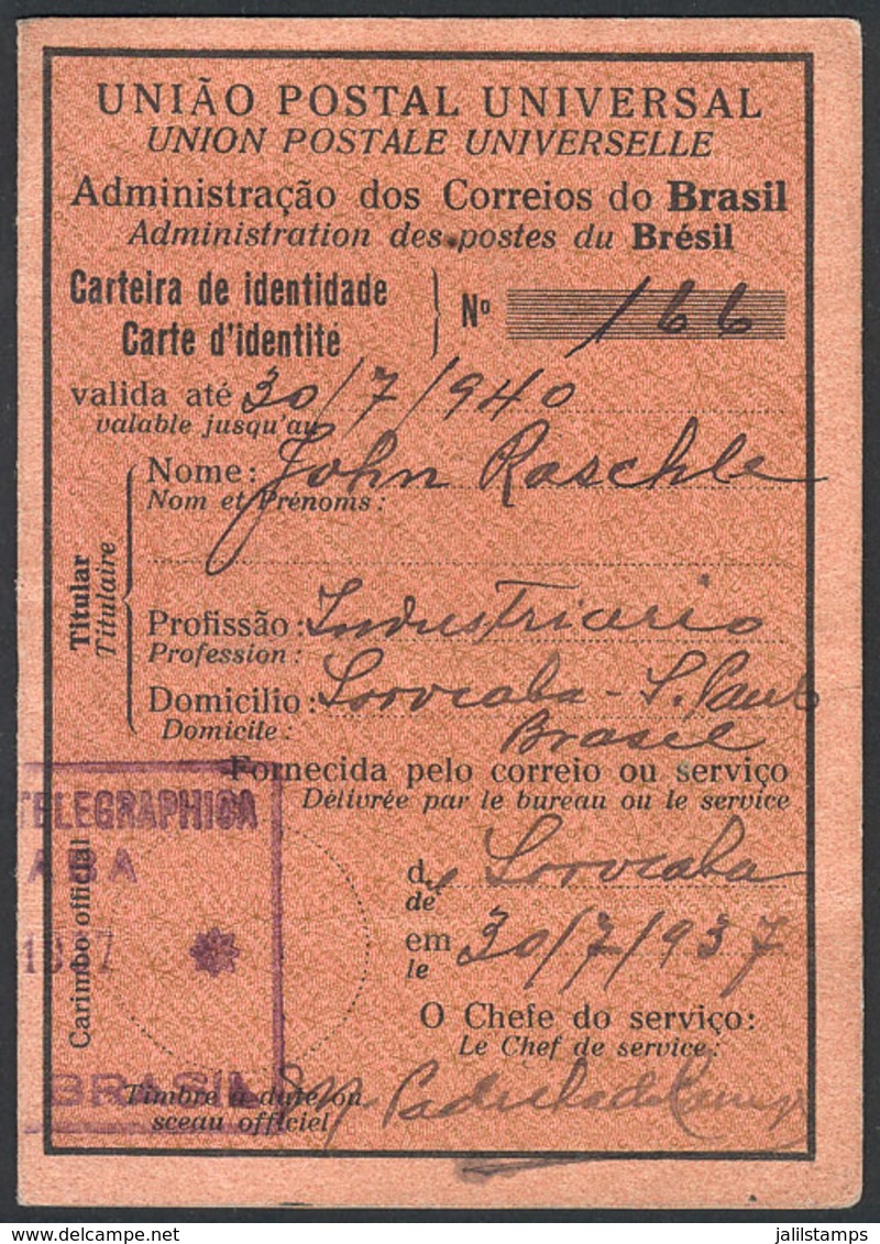 BRAZIL: Postal ID Card Of The Year 1937, Franked With 3,000Rs. To Pay The Corresponding Fee, Excellent Quality, Very Rar - Andere & Zonder Classificatie