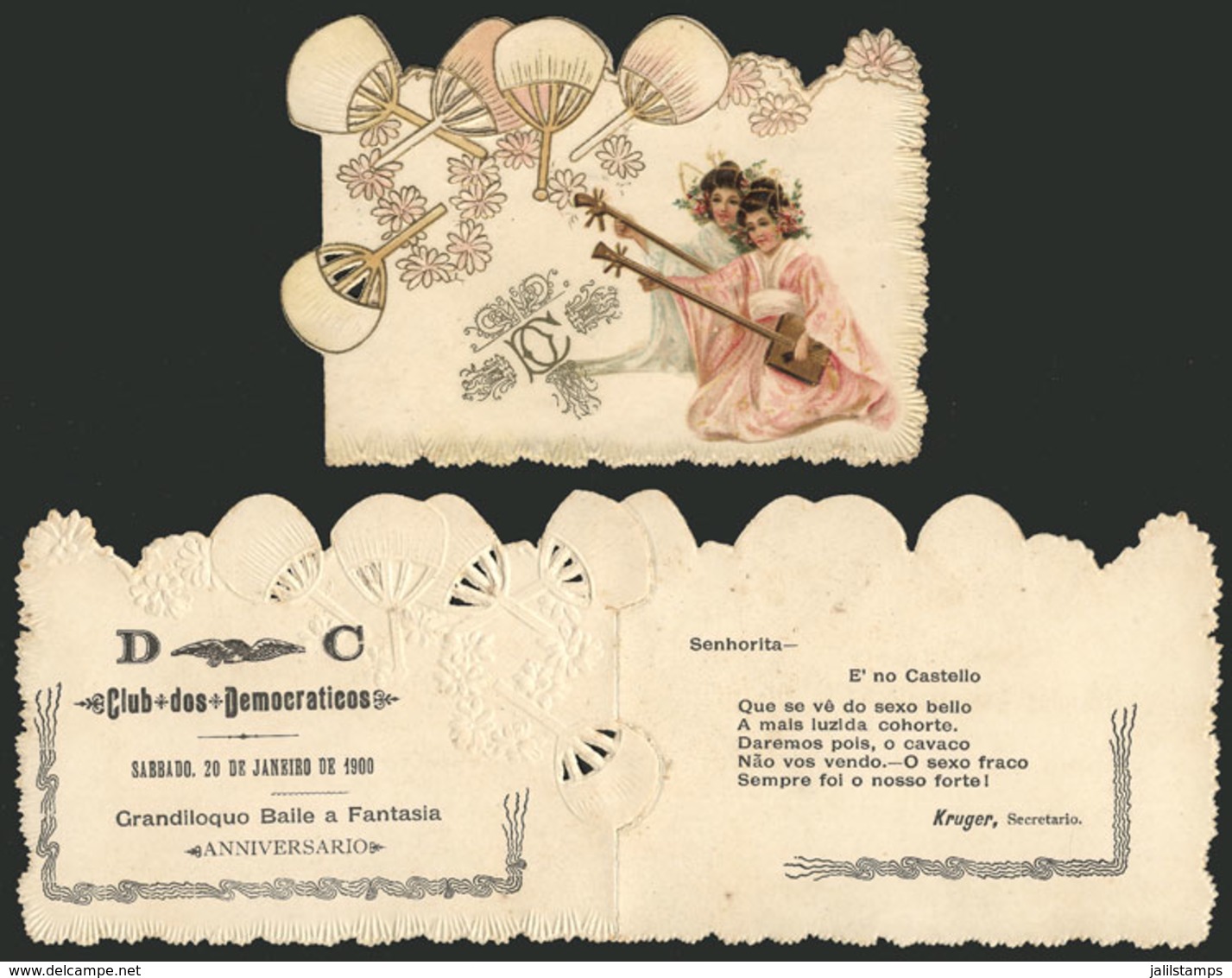 BRAZIL: Club Dos Demcraticos: Beautiful Invitation Card To A Ball Of 20/JA/1900, VF Quality, Very Rare! - Andere & Zonder Classificatie