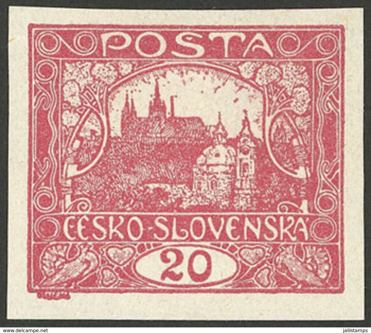 CZECHOSLOVAKIA: Yvert 9, 1918/20 20h. Rose Imperforate, Type V, Mint Lightly Hinged, VF Quality! - Other & Unclassified