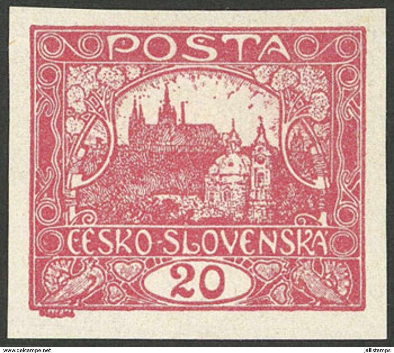 CZECHOSLOVAKIA: Yvert 9, 1918/20 20h. Rose Imperforate, Type V, Mint Lightly Hinged, VF Quality! - Sonstige & Ohne Zuordnung