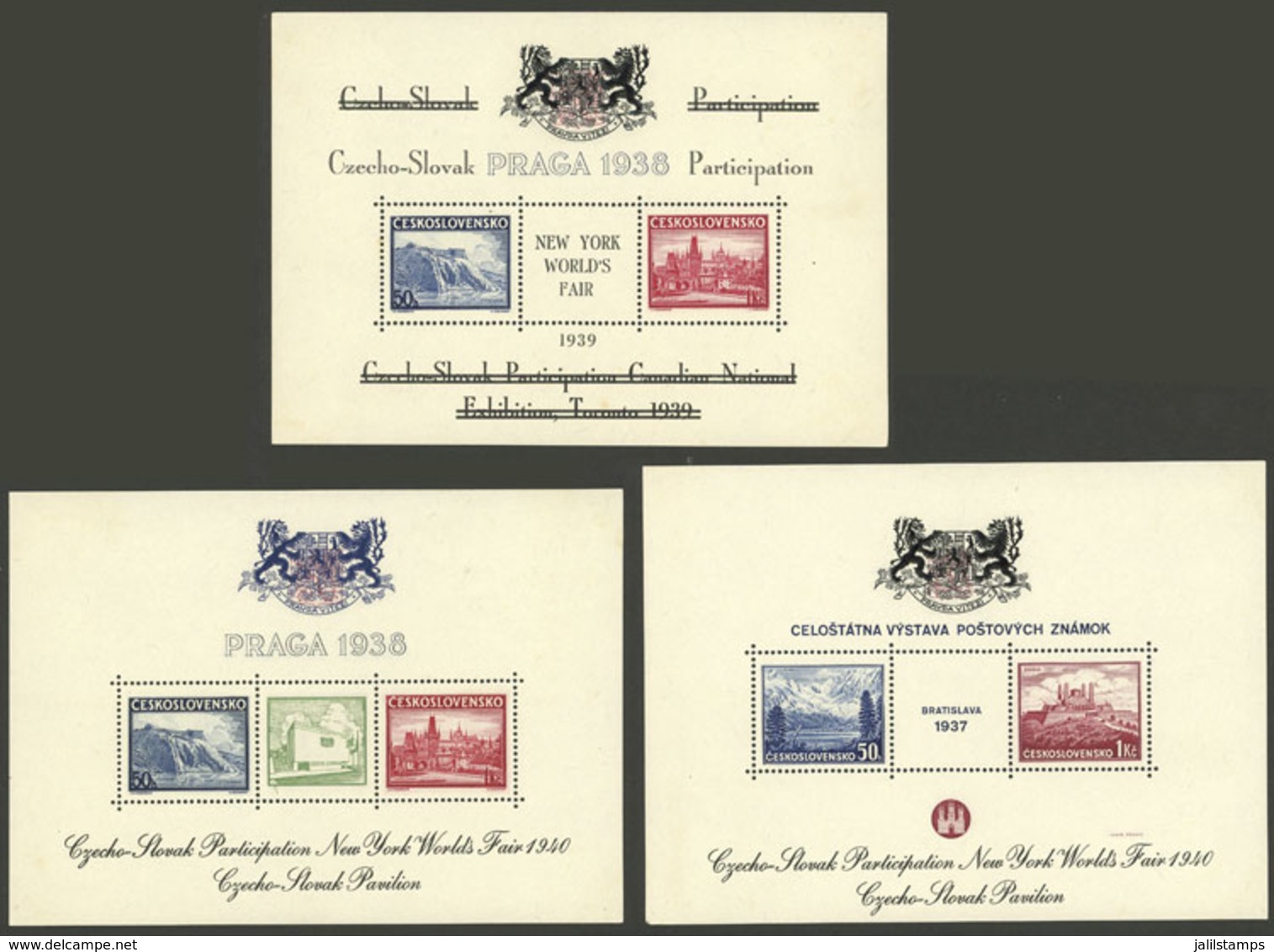 CZECHOSLOVAKIA: 3 Souvenir Sheets Overprinted In 1939 And 1940, Tiny Hinge Marks, VF Quality! - Sonstige & Ohne Zuordnung