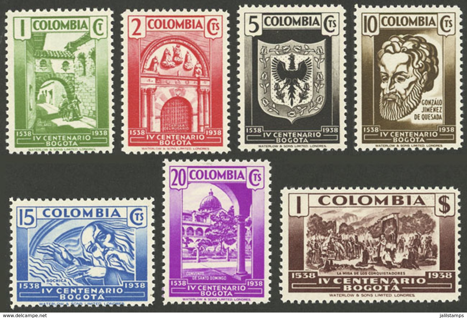 COLOMBIA: Yvert 313/19, 1938 Bogotá 400 Years, Cmpl. Set Of 7 Values, Mint With Tiny Hinge Marks (they Look MNH), Excell - Colombie