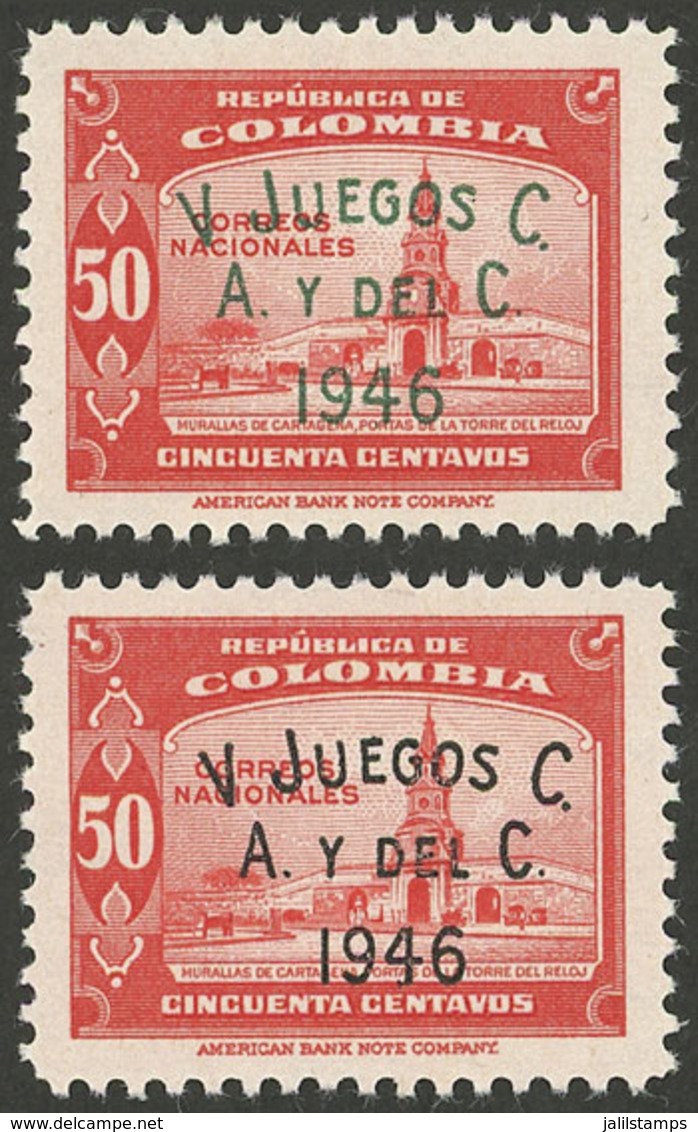 COLOMBIA: Yvert 403A/403Aa, 1946 Sport, Cmpl. Set Of 2 Values, Mint With Tiny Hinge Marks (they Look MNH), Excellent Qua - Colombie