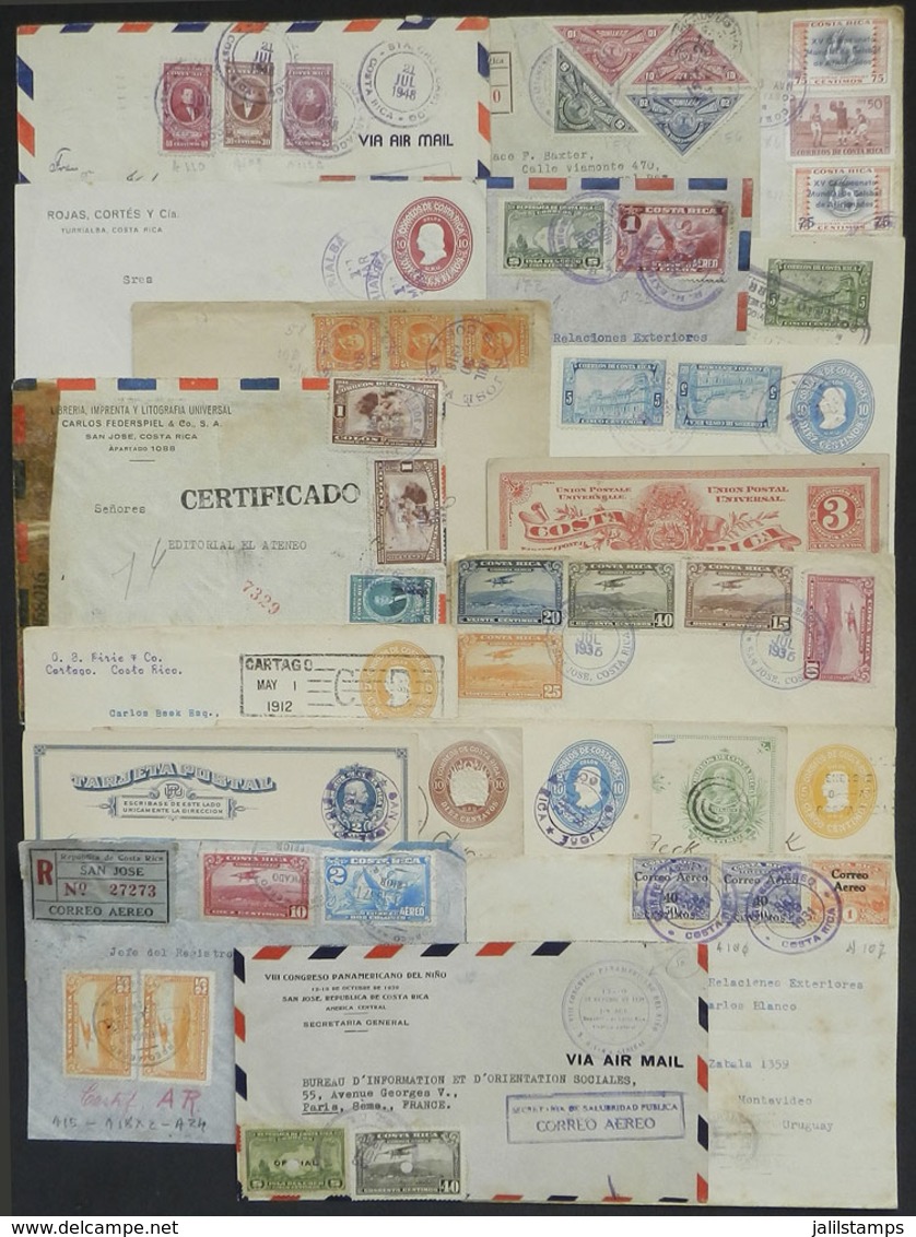 COSTA RICA: 20 Covers And Postal Stationeries Sent To Varied Destinations, With Interesting Postages And Cancels! - Costa Rica