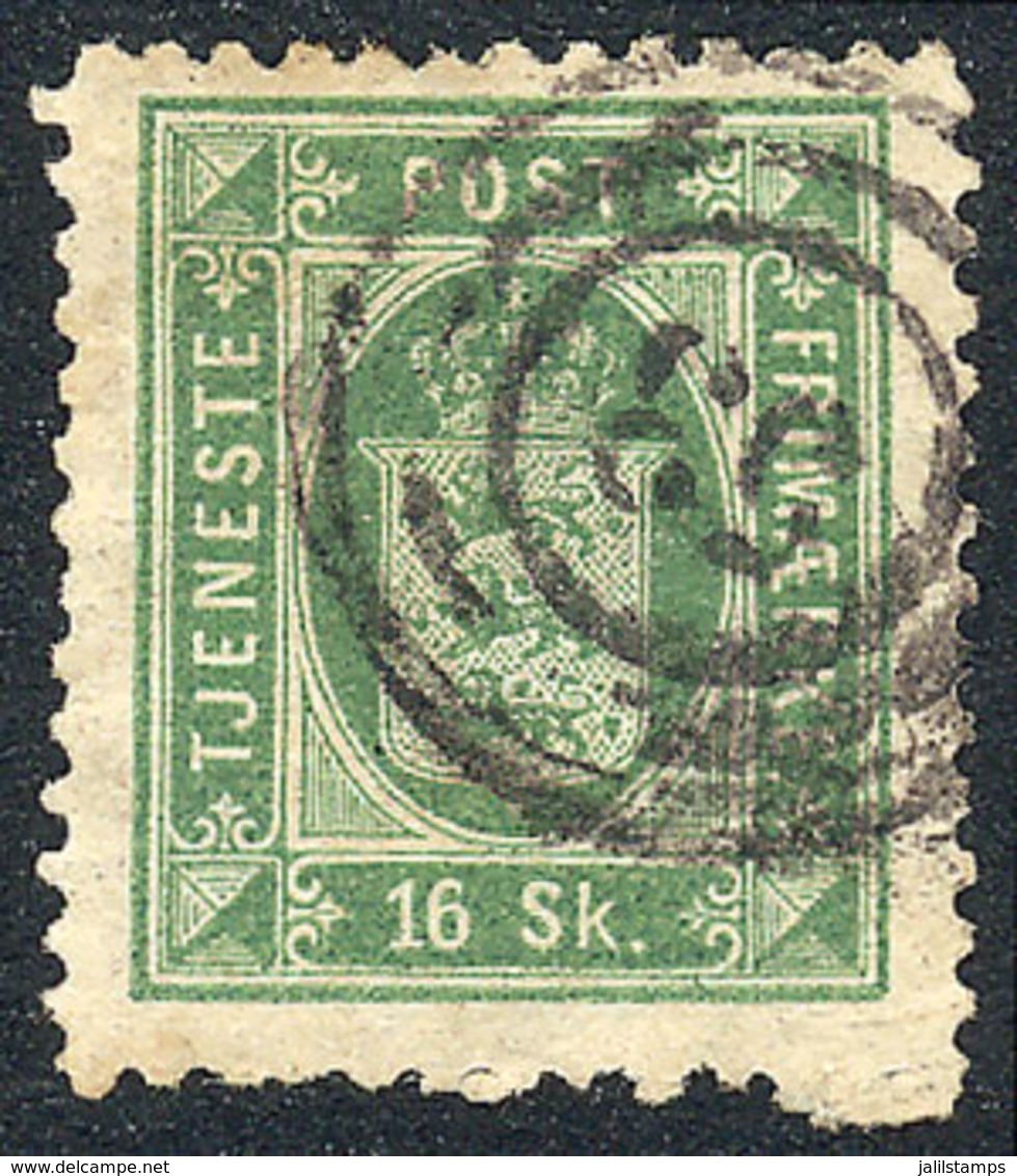 DENMARK: Sc.O5, 1871 16s. Green, Perforation 12¾, Very Fine Quality, Catalog Value US$550. - Other & Unclassified