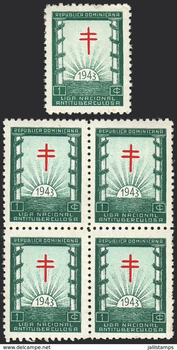 DOMINICAN REPUBLIC: FIGHT AGAINST TUBERCULOSIS: Cinderella Issued In 1943, Block Of 4 And Single, VF Quality! - Dominicaanse Republiek