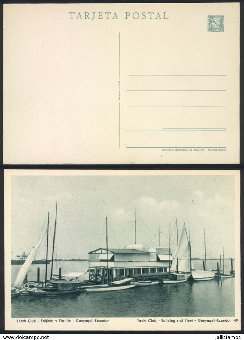 ECUADOR: 15c. Postal Card With Illustration Printed On Back: Yacht Club Of Guayaquil, VF Quality! - Ecuador