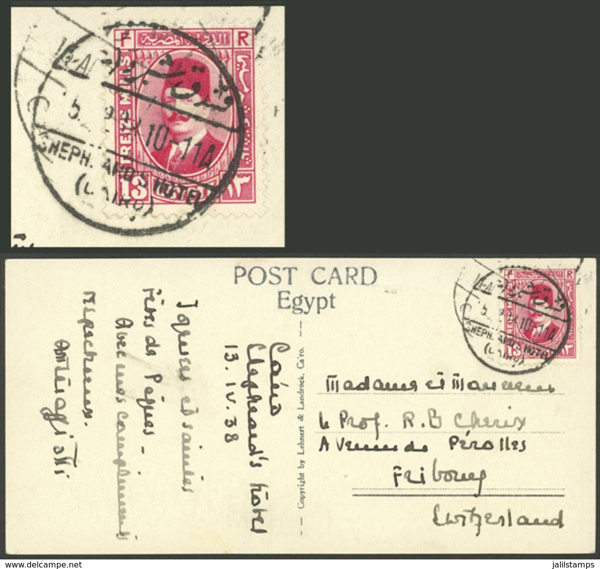 EGYPT: PC With View Of A Bridge In Cairo, Sent To Switzerland On 13/AP/1938, Cancelled "SHEPHEARD'S HOTEL", VF Quality!" - Other & Unclassified
