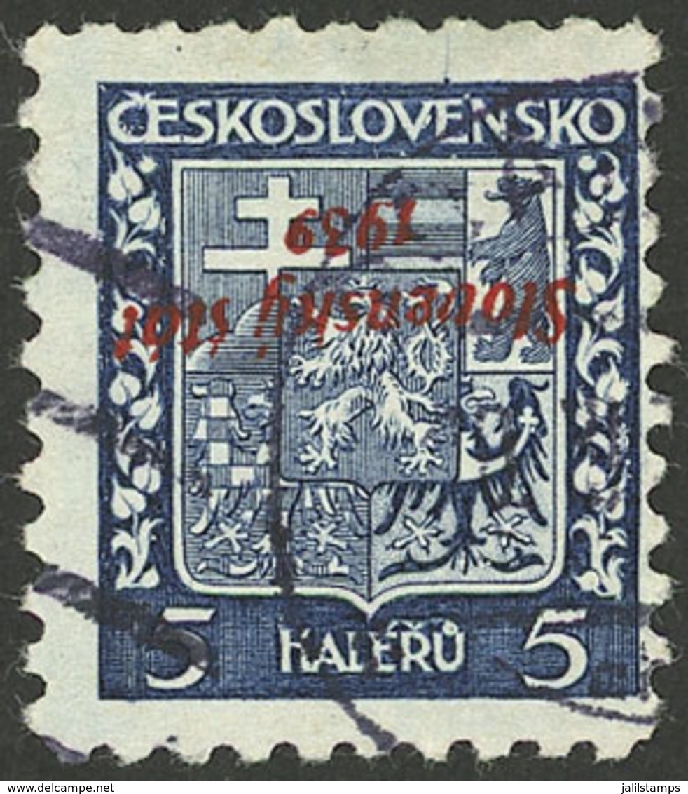 SLOVAKIA: Yvert 1, 1939 5h. With INVERTED OVERPRINT Variety, Used, VF And Scarce! - Sonstige & Ohne Zuordnung