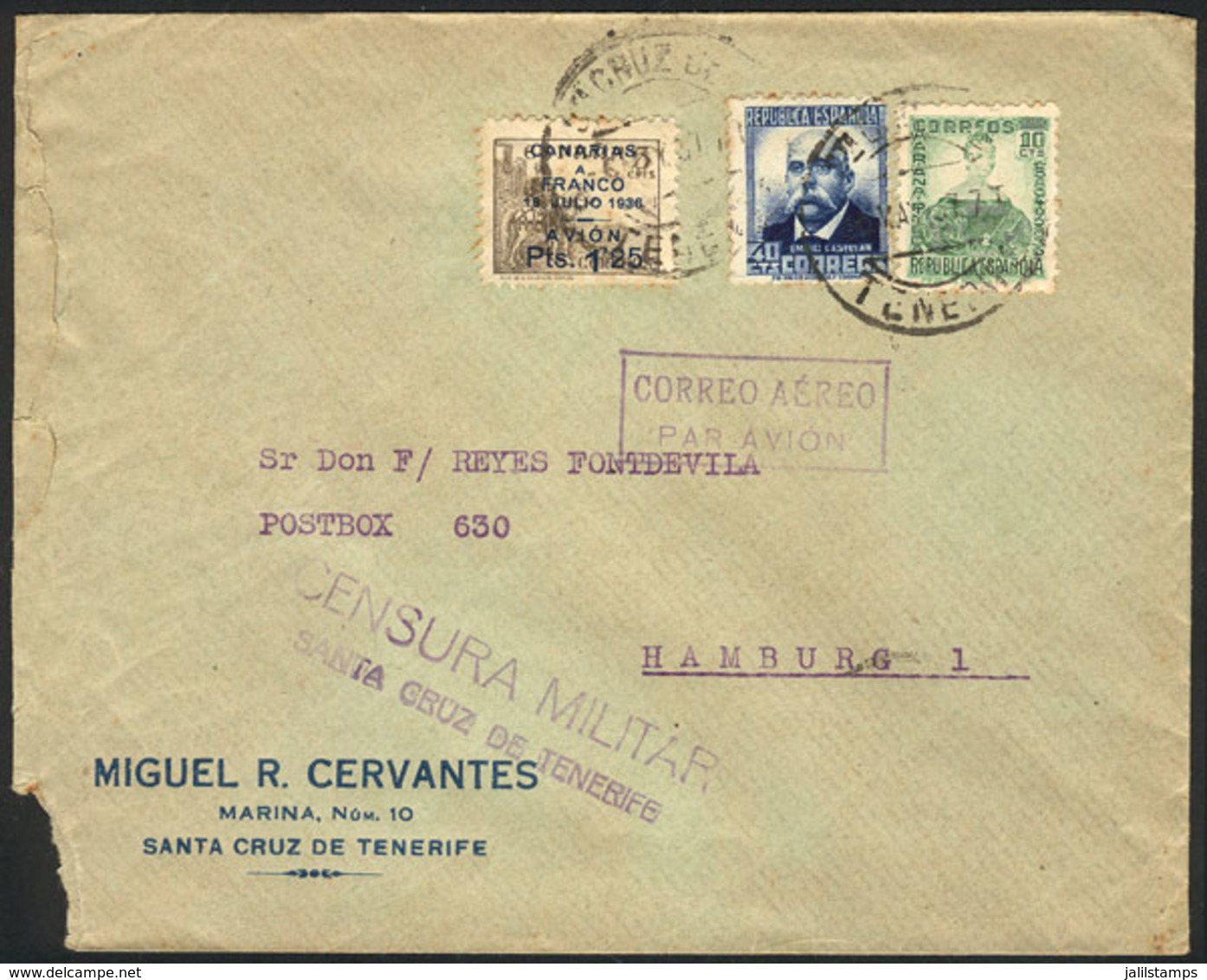 SPAIN: Airmail Cover Sent From LAS PALMAS To Germany On 6/MAY/1937 With Nice Postage! - Otros & Sin Clasificación