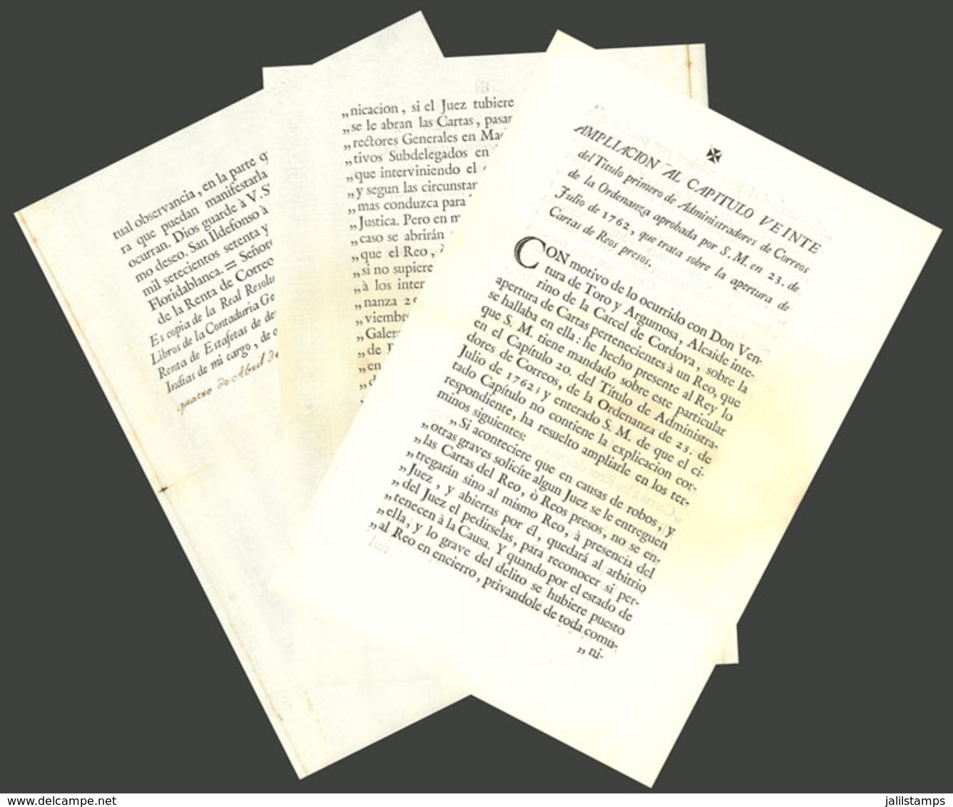 SPAIN: ORIGINAL Printed Document Of 3 Pages Dated In 1778, Indicating The Procedure For Opening Letters Sent To PRISONER - Historische Dokumente