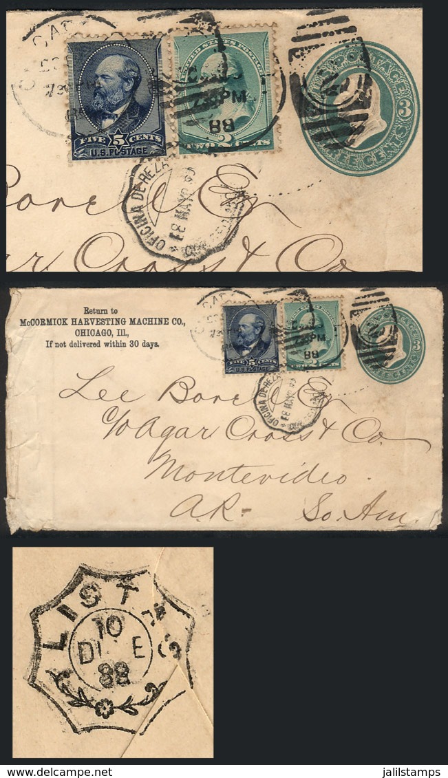 UNITED STATES: 3c. Stationery Envelope With Additional Postage (total 10c.), Sent From Chicago To Uruguay In NO/1888, Wi - Sonstige & Ohne Zuordnung