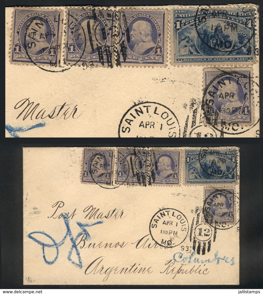 UNITED STATES: Cover Sent From Saint Louis To Argentina On 1/AP/1893 With Very Nice Postage Of 5c. Combining 1c. Frankli - Sonstige & Ohne Zuordnung