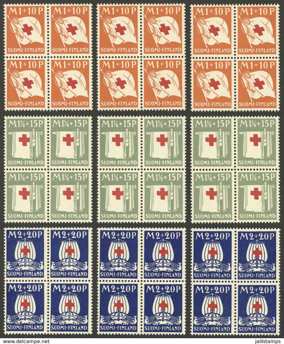 FINLAND: Sc.B2/B4, 1930 Red Cross, 12 Complete MNH Sets, In Blocks Of 4, Very Fine Quality! - Sonstige & Ohne Zuordnung