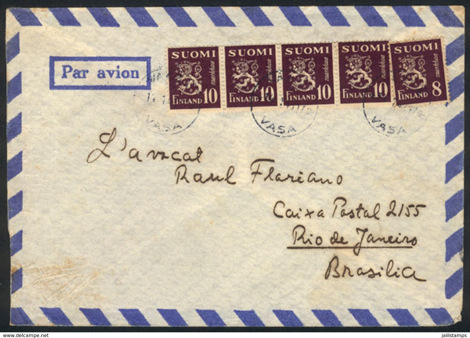 FINLAND: Airmail Cover Sent From Vasa To Rio De Janeiro, VF Quality! - Sonstige & Ohne Zuordnung