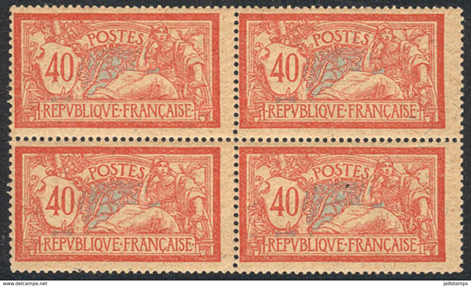 FRANCE: Yvert 119d, 1900 "Merson" 40c. On GC Paper, Unmounted Block Of 4, Excellent And Very Fresh (some Perforations Ar - Sonstige & Ohne Zuordnung
