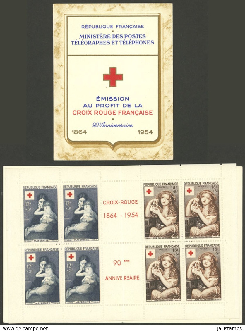 FRANCE: Yvert 1006/1007, 1954 Red Cross, Booklet With 4 Sets, MNH And Of Excellent Quality! - Sonstige & Ohne Zuordnung