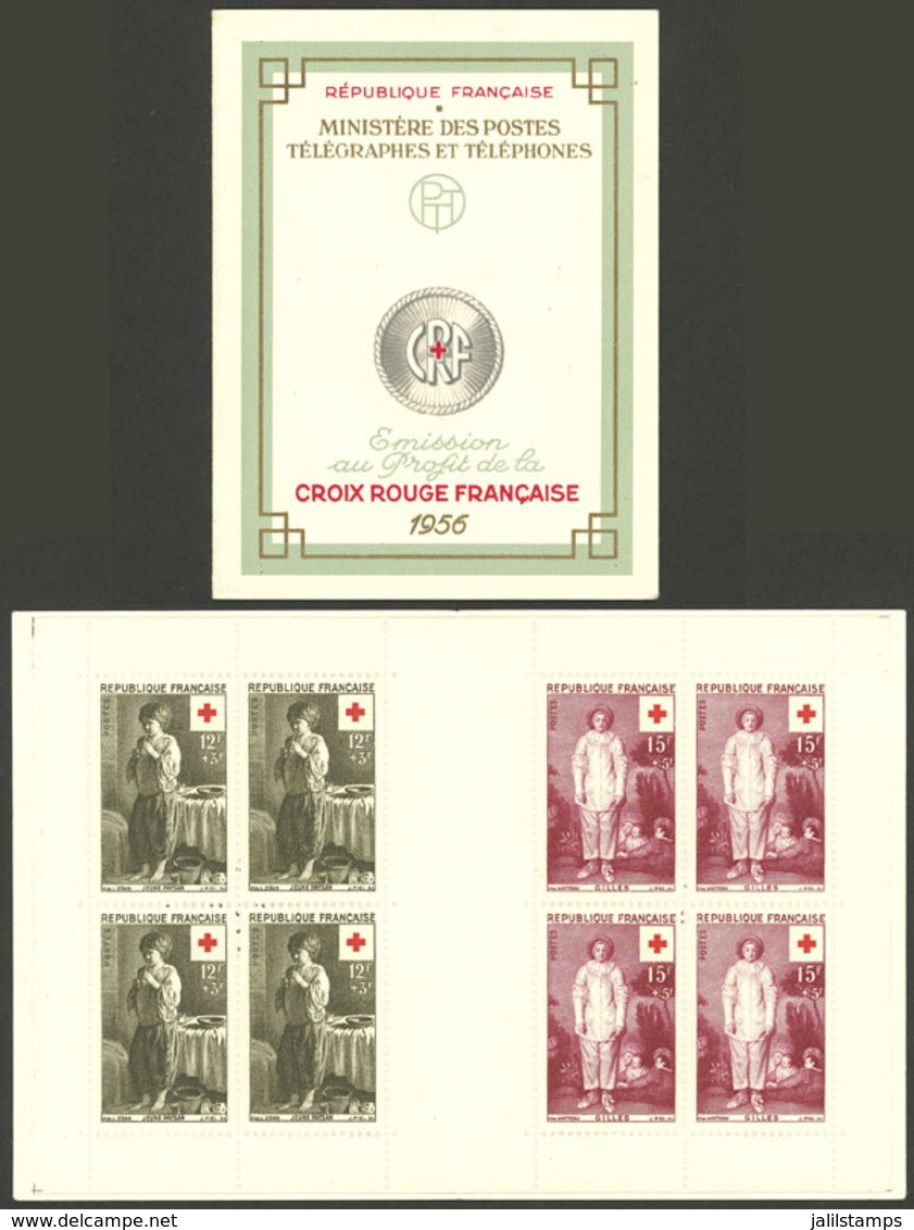 FRANCE: Yvert 1089/1090, 1956 Red Cross, Booklet With 4 Sets, MNH And Of Excellent Quality! - Sonstige & Ohne Zuordnung