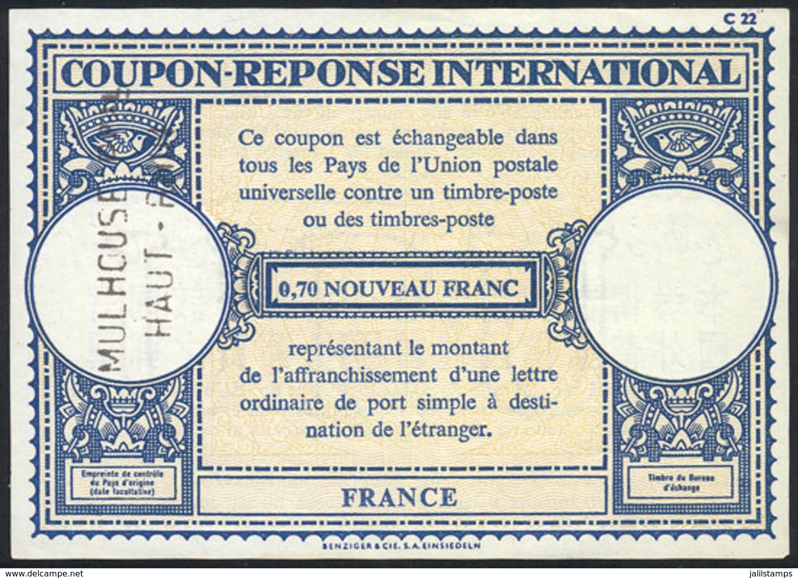 FRANCE: Old IRC Of 70c. New Franc, Excellent Quality! - Sonstige & Ohne Zuordnung