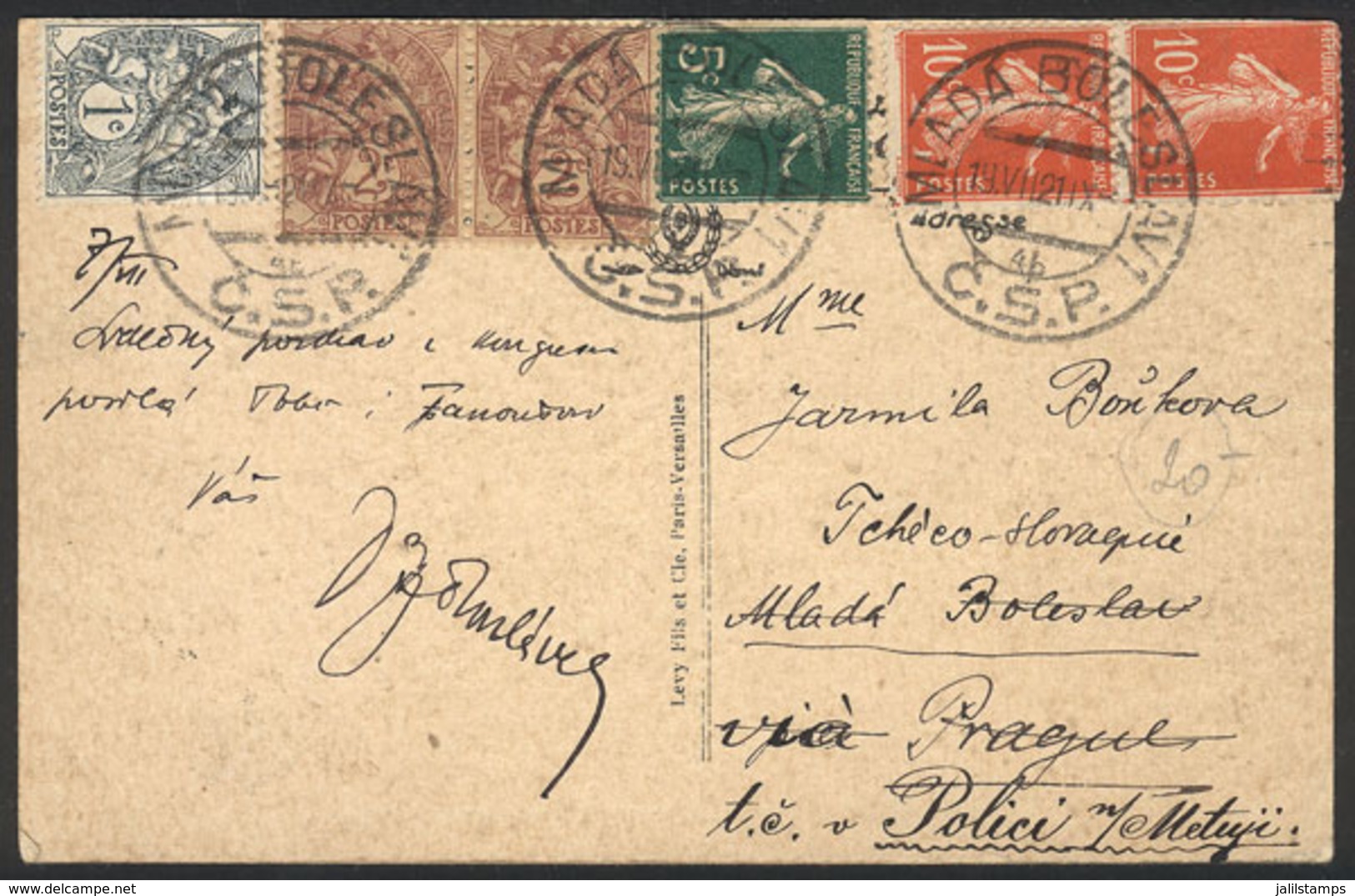 FRANCE: Postcard Franked With 30c. Sent To Prague. The Stamps Were Postmarked In MLADA BOLESLAVI, VF And Rare! - Other & Unclassified