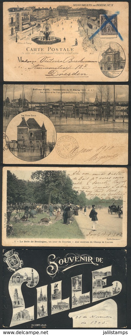 FRANCE: Lot Of 7 PCs With Good Views Of Various Towns (Bordeaux, Bar-sur-Aube, Boulogne, Lille, Paris), All Used, Fine T - Sonstige & Ohne Zuordnung