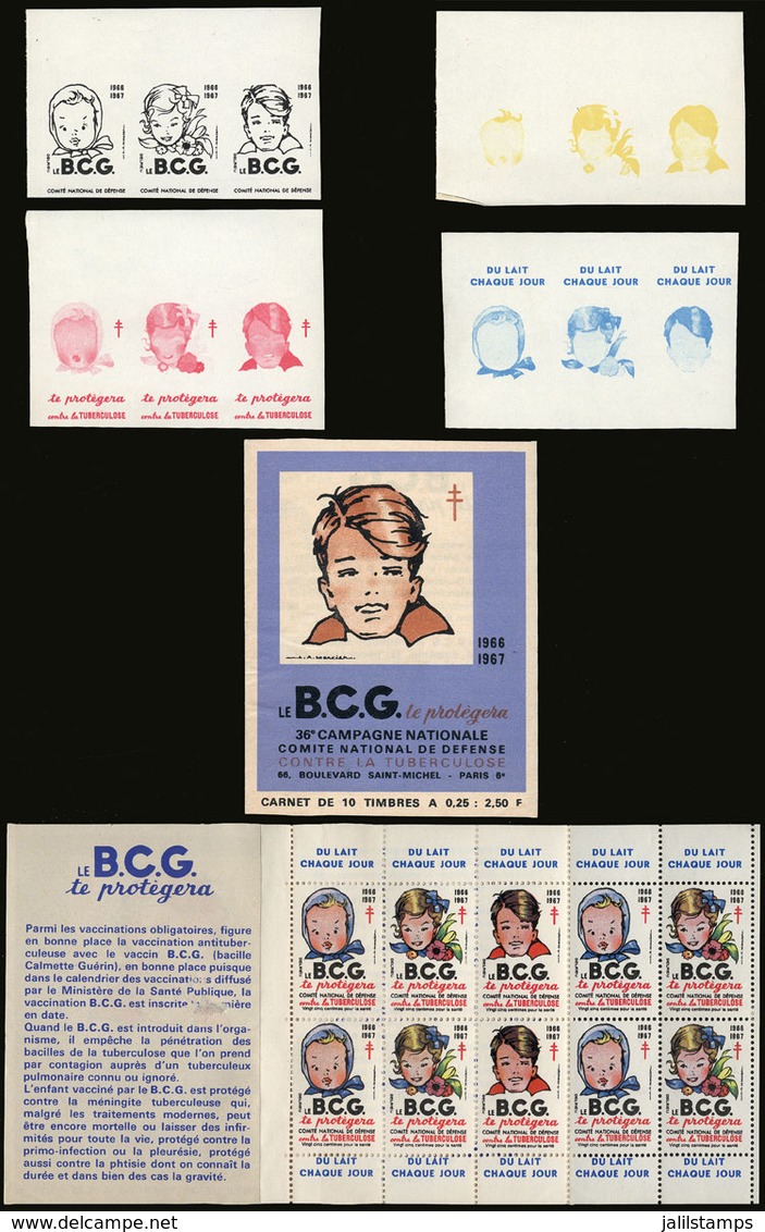 FRANCE: FIGHT AGAINST TUBERCULOSIS: Year 1966: Booklet Of 10 Cinderellas + 4 Imperforate Strips Of 3 (TRIAL COLOR PROOFS - Other & Unclassified