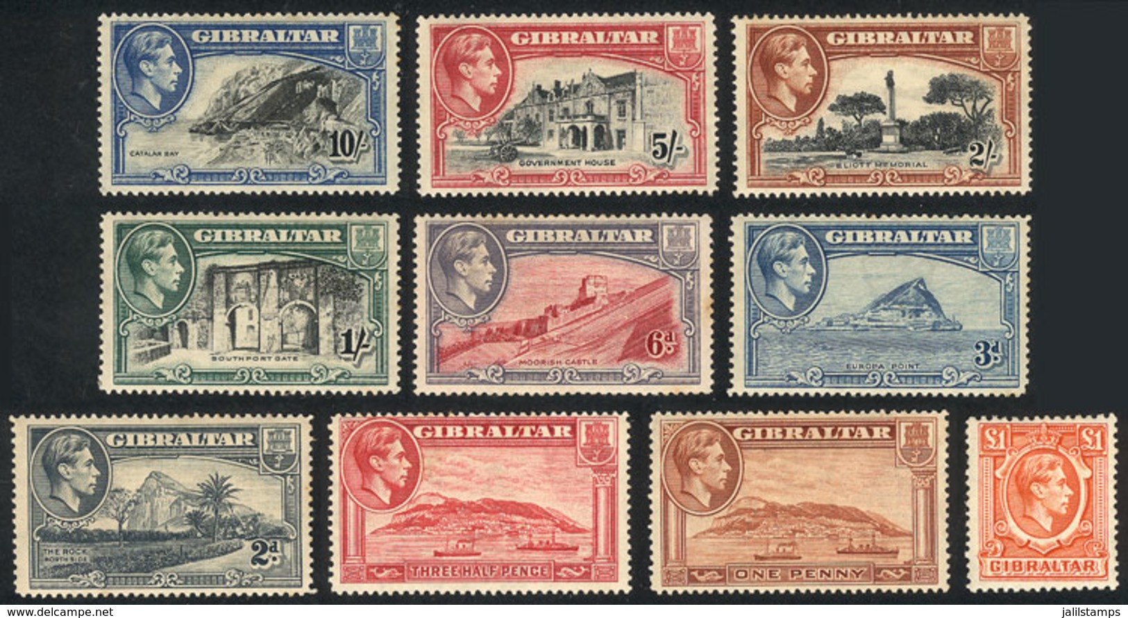 GIBRALTAR: COMPLETE SET WITH PERFORATION 14: Sc.108a + 109 + 110a + 111a + 113a + 114a + 115a + 116a + 117a, The 9 Value - Gibraltar
