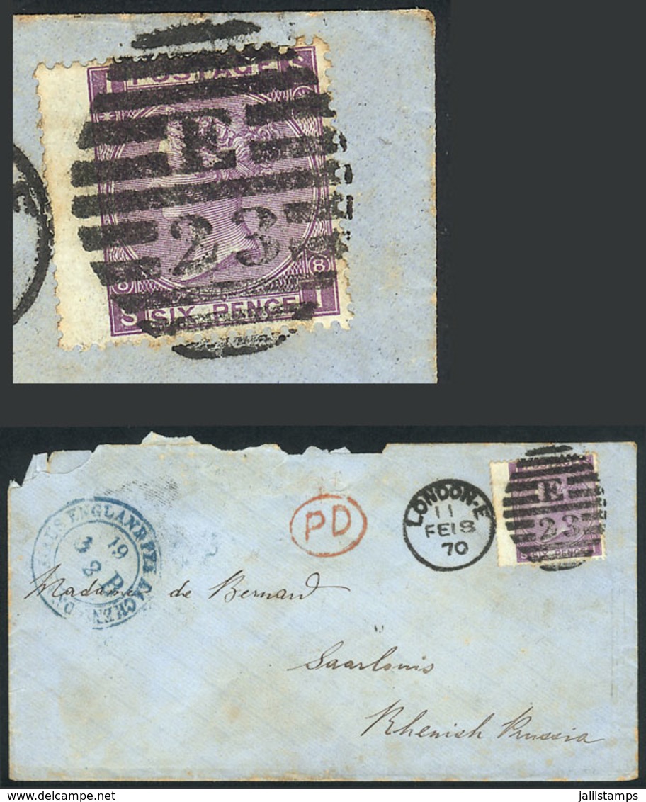 GREAT BRITAIN: Cover Franked By Sc.51 Plate 8, Sent From London To Germany On 18/FE/1870, Minor Defects, Interesting, Ca - Andere & Zonder Classificatie