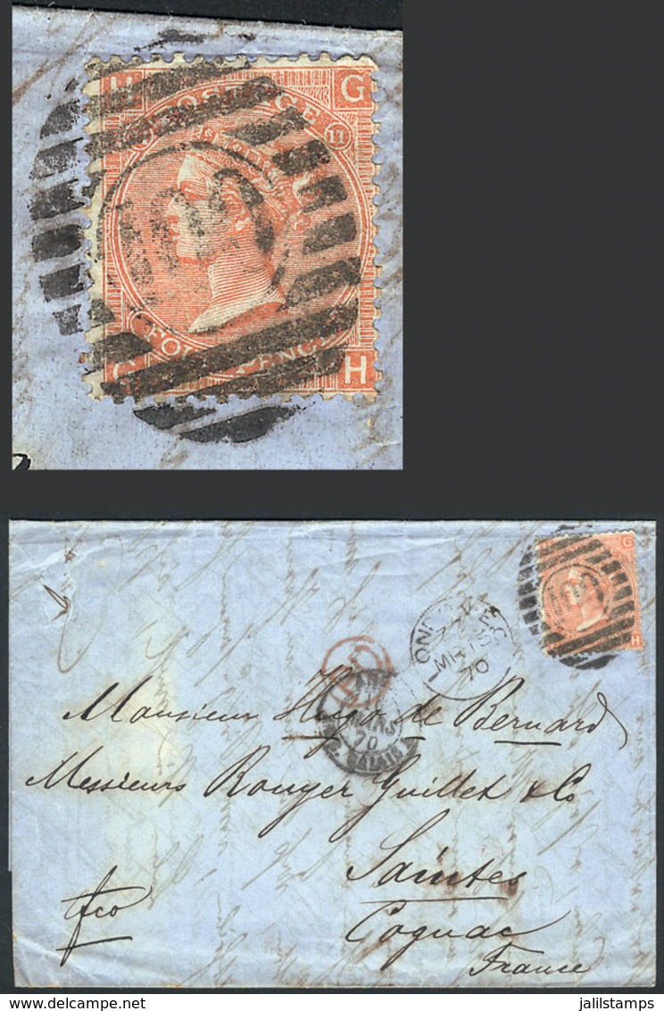 GREAT BRITAIN: Entire Letter Franked By Sc.43 Plate 11, Sent From London To Saintes (France) On 15/MAR/1870, Minor Defec - Other & Unclassified