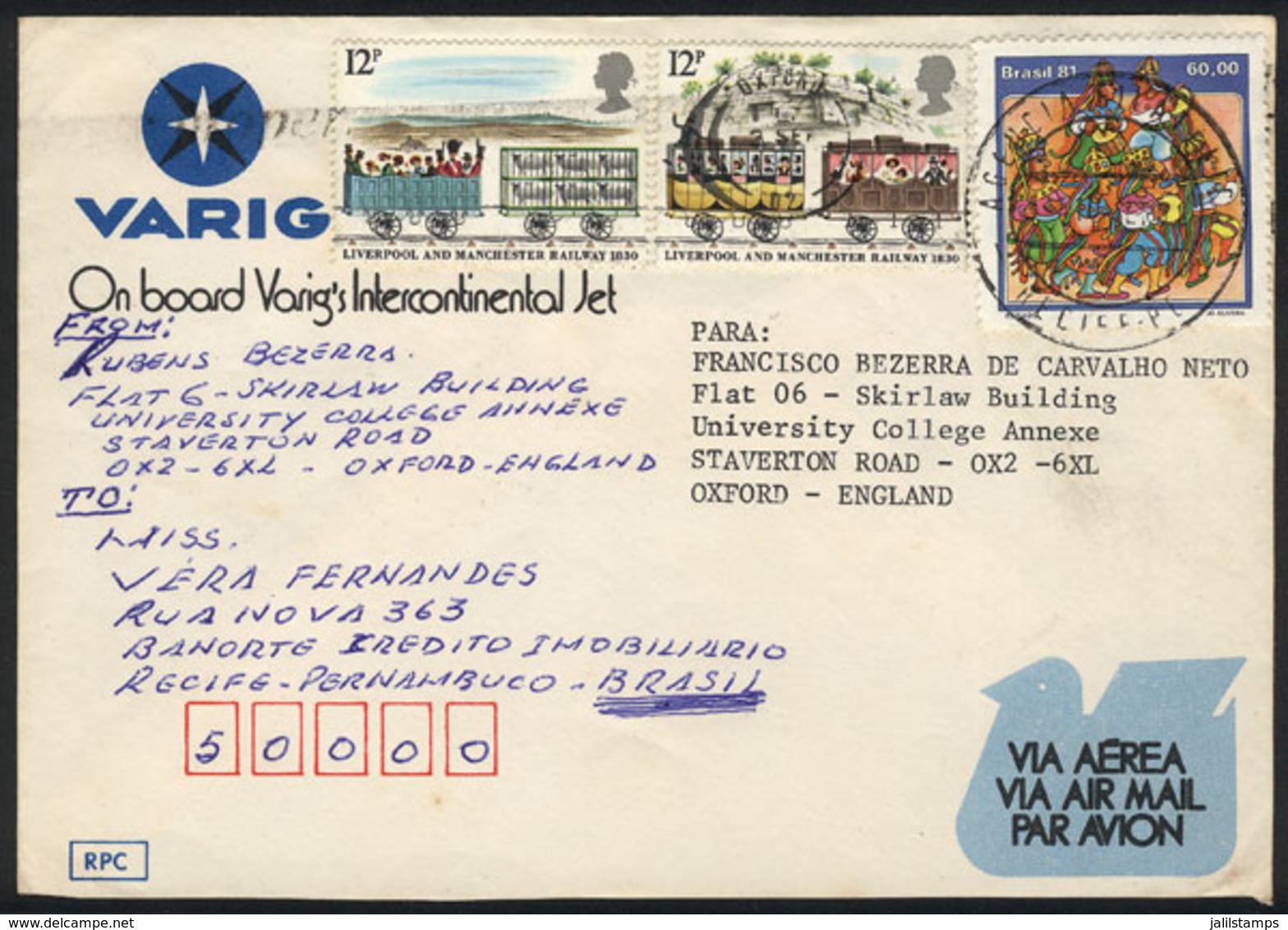 GREAT BRITAIN: Cover Sent To Brazil On 3/SE/1981 And From There Forwarded To England With Brazilian Postage, Very Nice M - Sonstige & Ohne Zuordnung