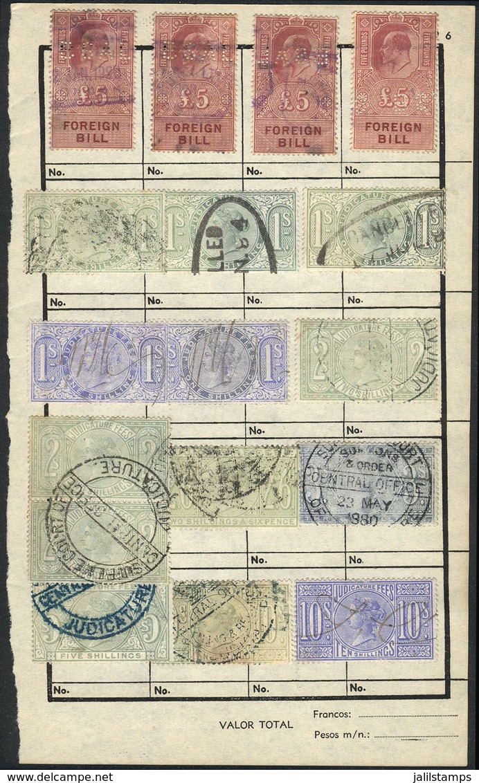 GREAT BRITAIN: 135 Old Revenue Stamps On Several Pages, Including Many High And Rare Values, Excellent General Quality,  - Autres & Non Classés